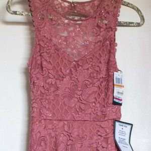 City Studio Lace & Glitter Sleeveless Mauve Dress